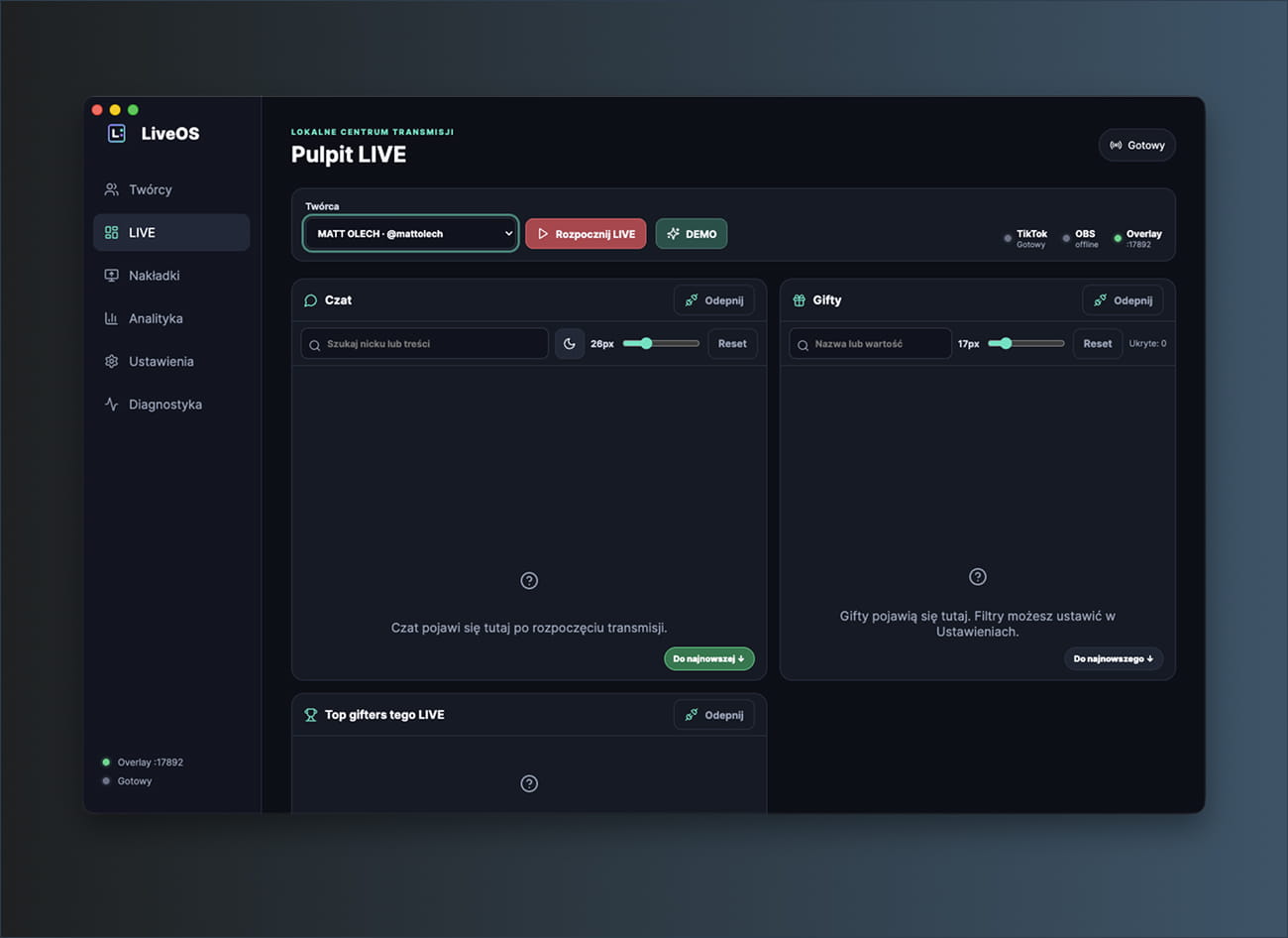 Vibe coding - pulpit live aplikacji