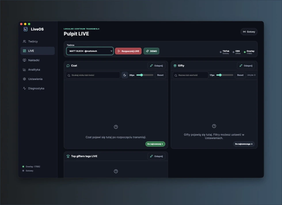 Vibe coding - pulpit live aplikacji